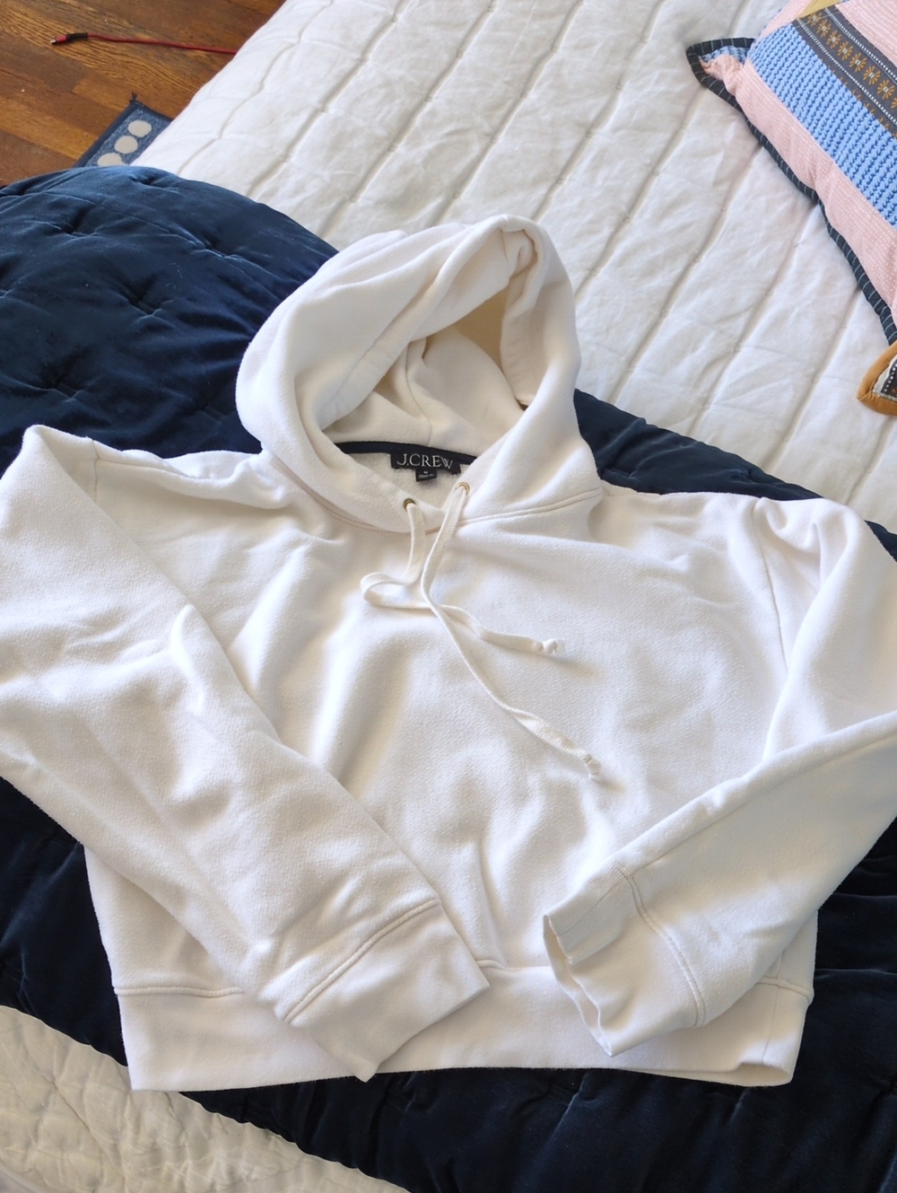 J. Crew Women's White Pullover Hoodie Sweater, Medium